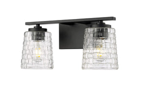 Vanity Fixtures 2 Lamps Saben Vanity Light - Matte Black - Clear Woven Lattice Glass - 15in. Wide