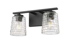 Vanity Fixtures 2 Lamps Saben Vanity Light - Matte Black - Clear Woven Lattice Glass - 15in. Wide