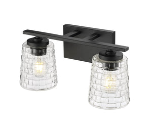 Vanity Fixtures 2 Lamps Saben Vanity Light - Matte Black - Clear Woven Lattice Glass - 15in. Wide