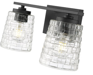 Vanity Fixtures 2 Lamps Saben Vanity Light - Matte Black - Clear Woven Lattice Glass - 15in. Wide