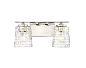 Vanity Fixtures 2 Lamps Saben Vanity Light - Polished Nickel - Clear Woven Lattice Glass - 15in. Wide