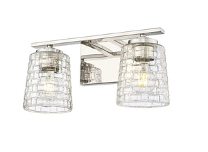 Vanity Fixtures 2 Lamps Saben Vanity Light - Polished Nickel - Clear Woven Lattice Glass - 15in. Wide