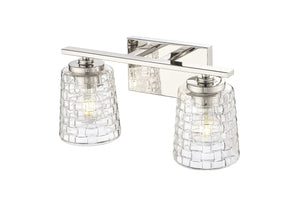 Vanity Fixtures 2 Lamps Saben Vanity Light - Polished Nickel - Clear Woven Lattice Glass - 15in. Wide