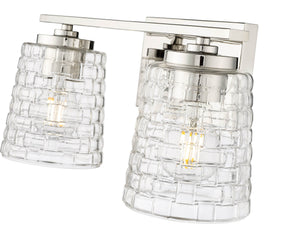 Vanity Fixtures 2 Lamps Saben Vanity Light - Polished Nickel - Clear Woven Lattice Glass - 15in. Wide