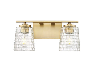 Vanity Fixtures 2 Lamps Saben Vanity Light - Vintage Brass - Clear Woven Lattice Glass - 15in. Wide