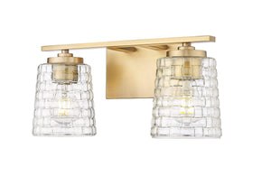 Vanity Fixtures 2 Lamps Saben Vanity Light - Vintage Brass - Clear Woven Lattice Glass - 15in. Wide