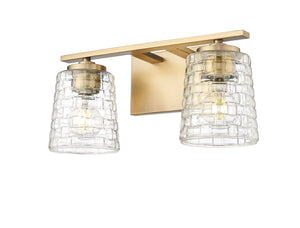 Vanity Fixtures 2 Lamps Saben Vanity Light - Vintage Brass - Clear Woven Lattice Glass - 15in. Wide