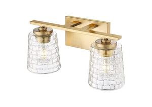 Vanity Fixtures 2 Lamps Saben Vanity Light - Vintage Brass - Clear Woven Lattice Glass - 15in. Wide