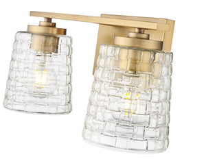 Vanity Fixtures 2 Lamps Saben Vanity Light - Vintage Brass - Clear Woven Lattice Glass - 15in. Wide