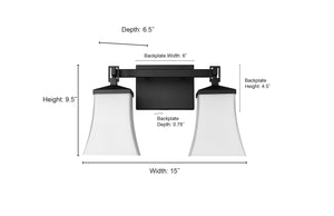 Vanity Fixtures 2 Lamps Sonorra Vanity Light - Matte Black - Opal White Glass - 15in. Wide