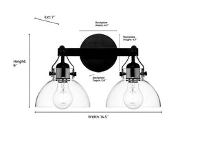 Vanity Fixtures 2 Lamps Vanity Light - Matte Black - Clear Glass - 14.5in. Wide