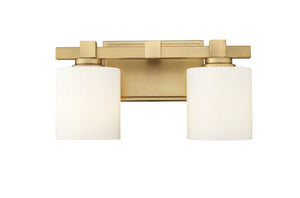 Vanity Fixtures 2 Lamps Vanity Light - Vintage Brass - Opal Ribbed Glass - 14in. Wide