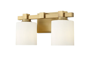 Vanity Fixtures 2 Lamps Vanity Light - Vintage Brass - Opal Ribbed Glass - 14in. Wide