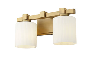 Vanity Fixtures 2 Lamps Vanity Light - Vintage Brass - Opal Ribbed Glass - 14in. Wide