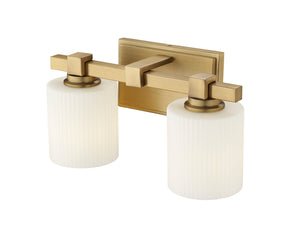 Vanity Fixtures 2 Lamps Vanity Light - Vintage Brass - Opal Ribbed Glass - 14in. Wide