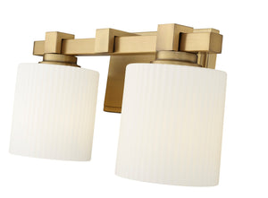 Vanity Fixtures 2 Lamps Vanity Light - Vintage Brass - Opal Ribbed Glass - 14in. Wide