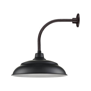 ECO-RLM 20'' Satin Black Aluminum Warehouse Shade With Gooseneck 13'' Long Satin Black Vertical Gooseneck Arm