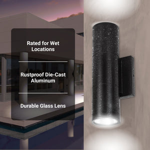 LED Wall Lamps 20W Up Down LED Cylinder Wall Light Fixture - 3K/4K/5K CCT - 120-277VAC - Textured Black