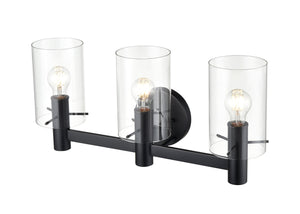 Vanity Fixtures 3 Lamps Apolla Vanity Light - Matte Black - Clear Glass - 24in. Wide