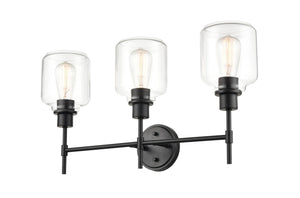 Vanity Fixtures 3 Lamps Asheville Vanity Light - Matte Black - Clear Glass - 25in. Wide