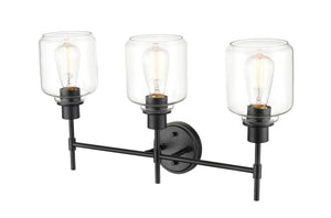 Vanity Fixtures 3 Lamps Asheville Vanity Light - Matte Black - Clear Glass - 25in. Wide