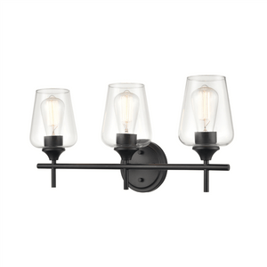 Vanity Fixtures 3 Lamps Ashford Vanity Light - Matte Black - Clear Glass - 22in. Wide