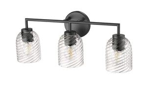 Vanity Fixtures 3 Lamps Catania Vanity Light - Matte Black - Clear Swirl Glass - 22.8in. Wide