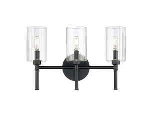 Vanity Fixtures 3 Lamps Chastine Vanity Light - Matte Black - Clear Beveled Glass - 19in. Wide