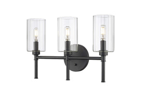 Vanity Fixtures 3 Lamps Chastine Vanity Light - Matte Black - Clear Beveled Glass - 19in. Wide