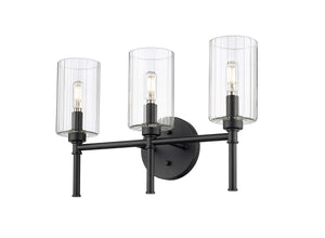 Vanity Fixtures 3 Lamps Chastine Vanity Light - Matte Black - Clear Beveled Glass - 19in. Wide