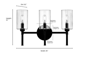 Vanity Fixtures 3 Lamps Chastine Vanity Light - Matte Black - Clear Beveled Glass - 19in. Wide