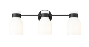 Vanity Fixtures 3 Lamps Corella Vanity Light - Matte Black - Opal Shiny Glass - 22.4in. Wide