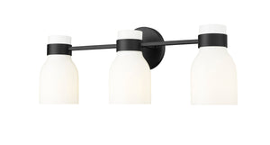 Vanity Fixtures 3 Lamps Corella Vanity Light - Matte Black - Opal Shiny Glass - 22.4in. Wide