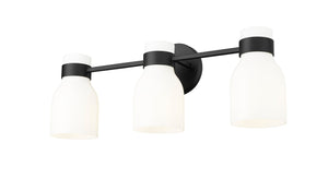 Vanity Fixtures 3 Lamps Corella Vanity Light - Matte Black - Opal Shiny Glass - 22.4in. Wide