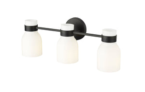 Vanity Fixtures 3 Lamps Corella Vanity Light - Matte Black - Opal Shiny Glass - 22.4in. Wide