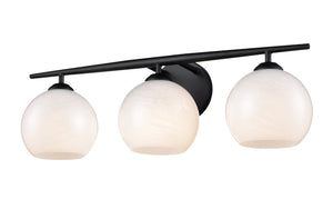 Vanity Fixtures 3 Lamps Kimorra Vanity Light - Matte Black - White Cloud Glass - 23.88in. Wide