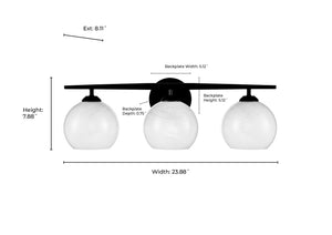 Vanity Fixtures 3 Lamps Kimorra Vanity Light - Matte Black - White Cloud Glass - 23.88in. Wide