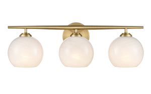 Vanity Fixtures 3 Lamps Kimorra Vanity Light - Vintage Brass - White Cloud Glass - 23.88in. Wide