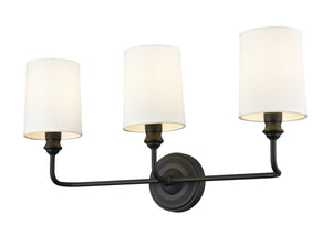 Vanity Fixtures 3 Lamps Leena Vanity Light - Matte Black - White Fabric Shade - 22in. Wide