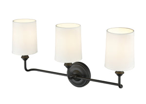 Vanity Fixtures 3 Lamps Leena Vanity Light - Matte Black - White Fabric Shade - 22in. Wide