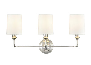 Vanity Fixtures 3 Lamps Leena Vanity Light - Polished Nickel - White Fabric Shade - 22in. Wide