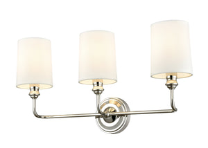 Vanity Fixtures 3 Lamps Leena Vanity Light - Polished Nickel - White Fabric Shade - 22in. Wide