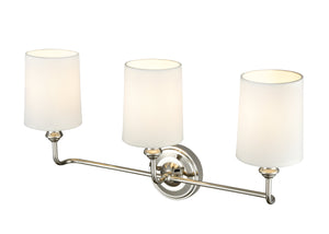 Vanity Fixtures 3 Lamps Leena Vanity Light - Polished Nickel - White Fabric Shade - 22in. Wide