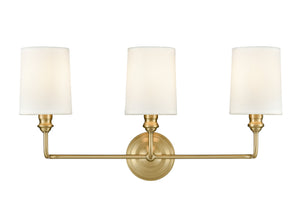 Vanity Fixtures 3 Lamps Leena Vanity Light - Vintage Brass - White Fabric Shade - 22in. Wide