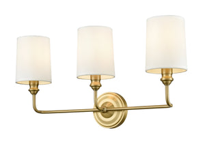 Vanity Fixtures 3 Lamps Leena Vanity Light - Vintage Brass - White Fabric Shade - 22in. Wide