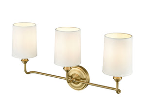 Vanity Fixtures 3 Lamps Leena Vanity Light - Vintage Brass - White Fabric Shade - 22in. Wide