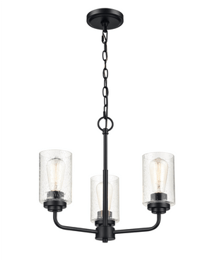 Chandeliers 3 Lamps Moven Chandelier - Matte Black - Clear Seeded Glass - 18in Diameter - E26 Medium Base