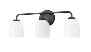 Vanity Fixtures 3 Lamps Norah Vanity Light - Matte Black - Opal Ribbed Glass - 22.8in. Wide