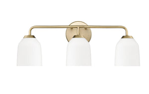 Vanity Fixtures 3 Lamps Norah Vanity Light - Vintage Brass - Opal Ribbed Glass - 22.8in. Wide