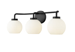 Vanity Fixtures 3 Lamps Oprah Vanity Light - Matte Black - Opal Ribbed Glass - 24in. Wide